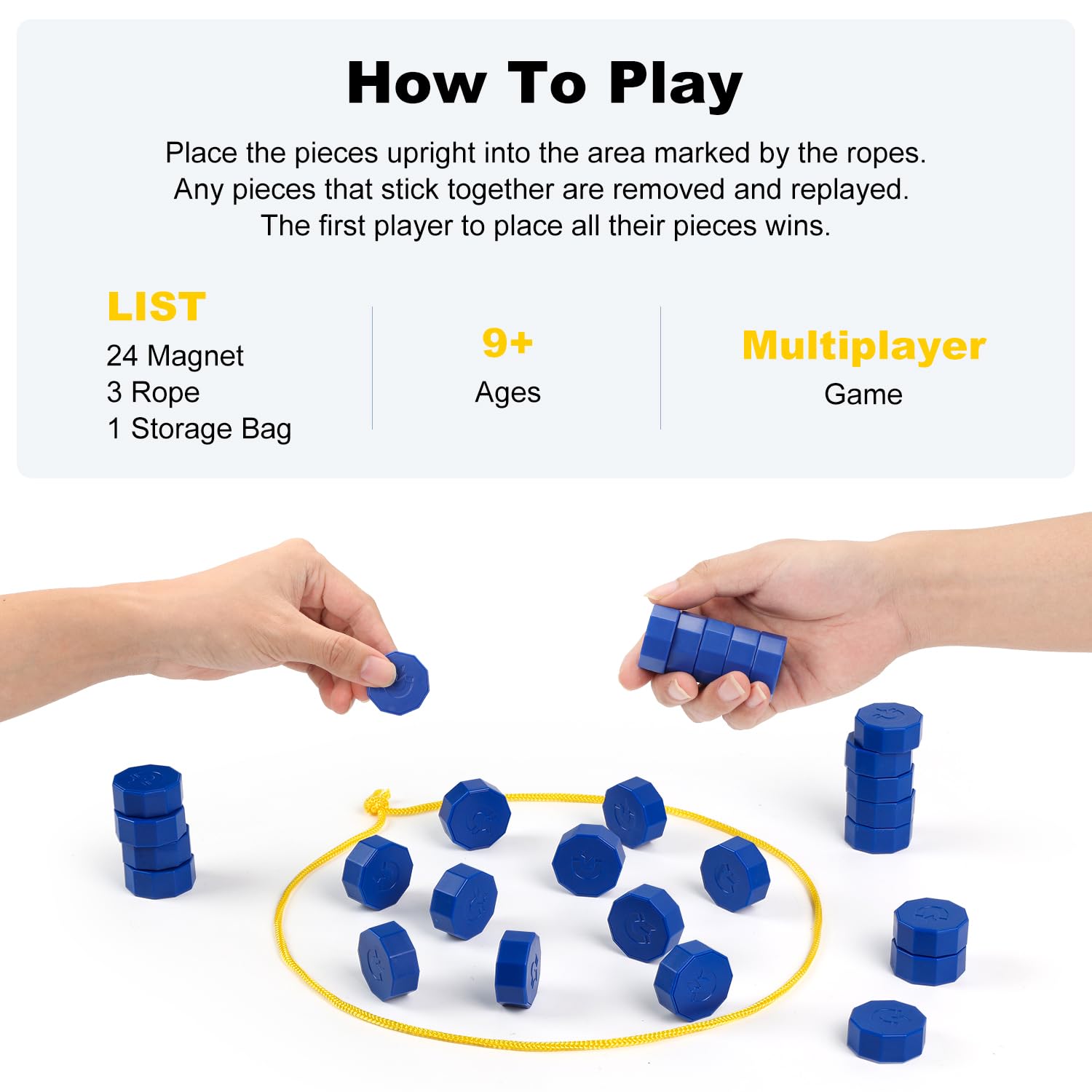 Faigcoy Magnetic Chess Game – 24 Full-Size Stones with 3 Ropes and Travel Bag for Indoor/Outdoor Family Fun