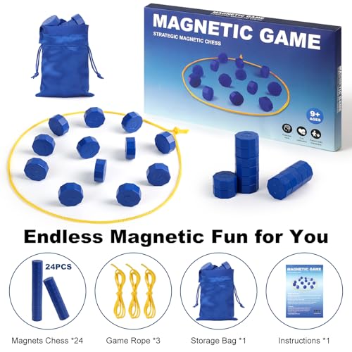 Faigcoy Magnetic Chess Game – 24 Full-Size Stones with 3 Ropes and Travel Bag for Indoor/Outdoor Family Fun