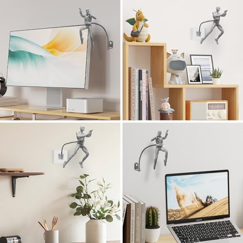 FaitAtten 2-Pack Silver Wall-Mounted Action Figure Flight Stands with Adjustable Serpentine Arm for 6" Figures
