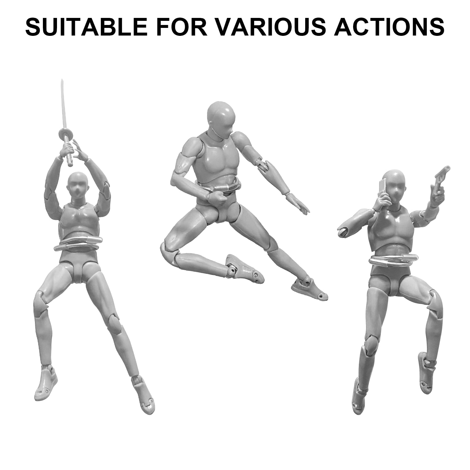 FaitAtten 2-Pack Silver Wall-Mounted Action Figure Flight Stands with Adjustable Serpentine Arm for 6" Figures
