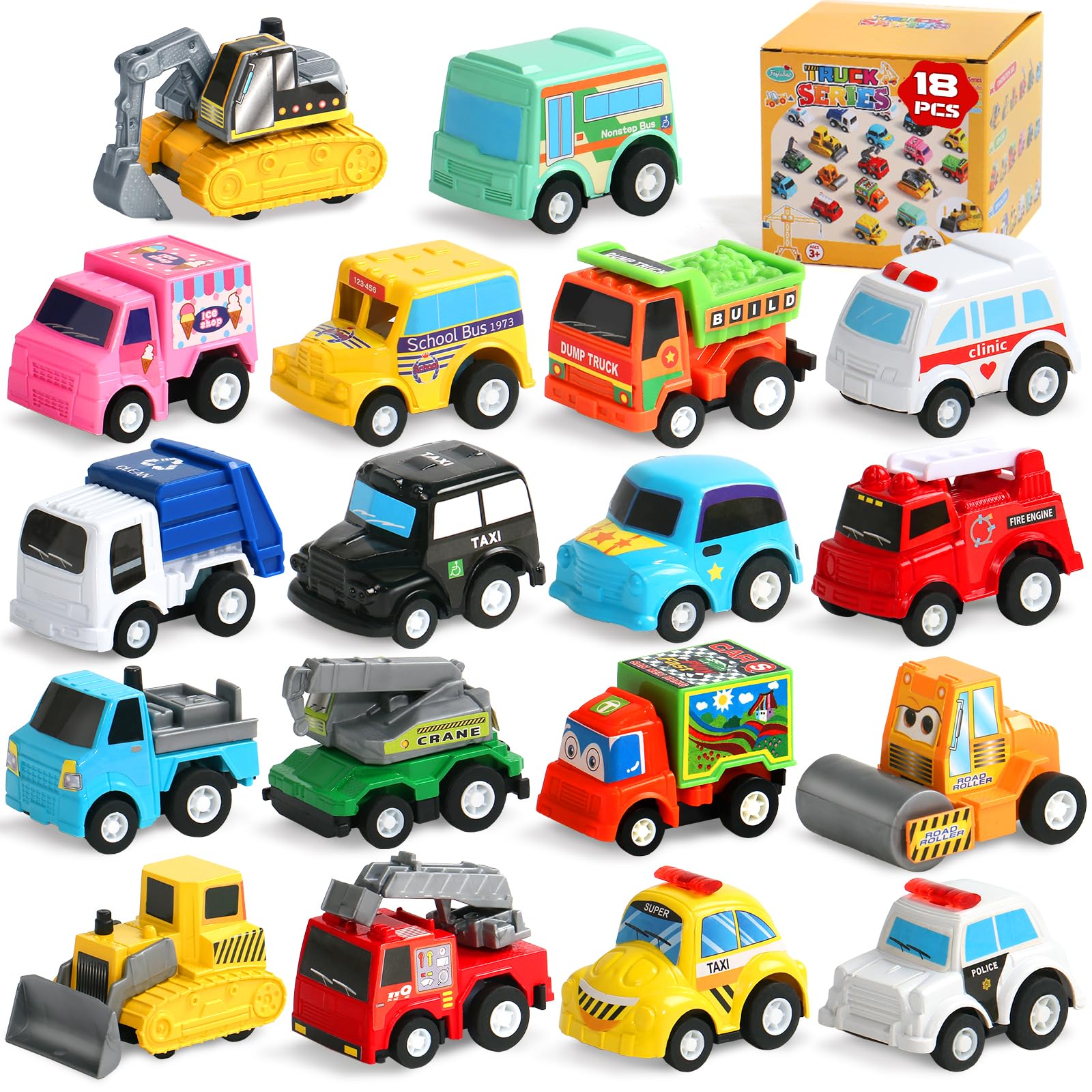 Fajiabao 18-Pack Mini Pull Back Cars for Toddlers, Party Favors, Classroom Prizes