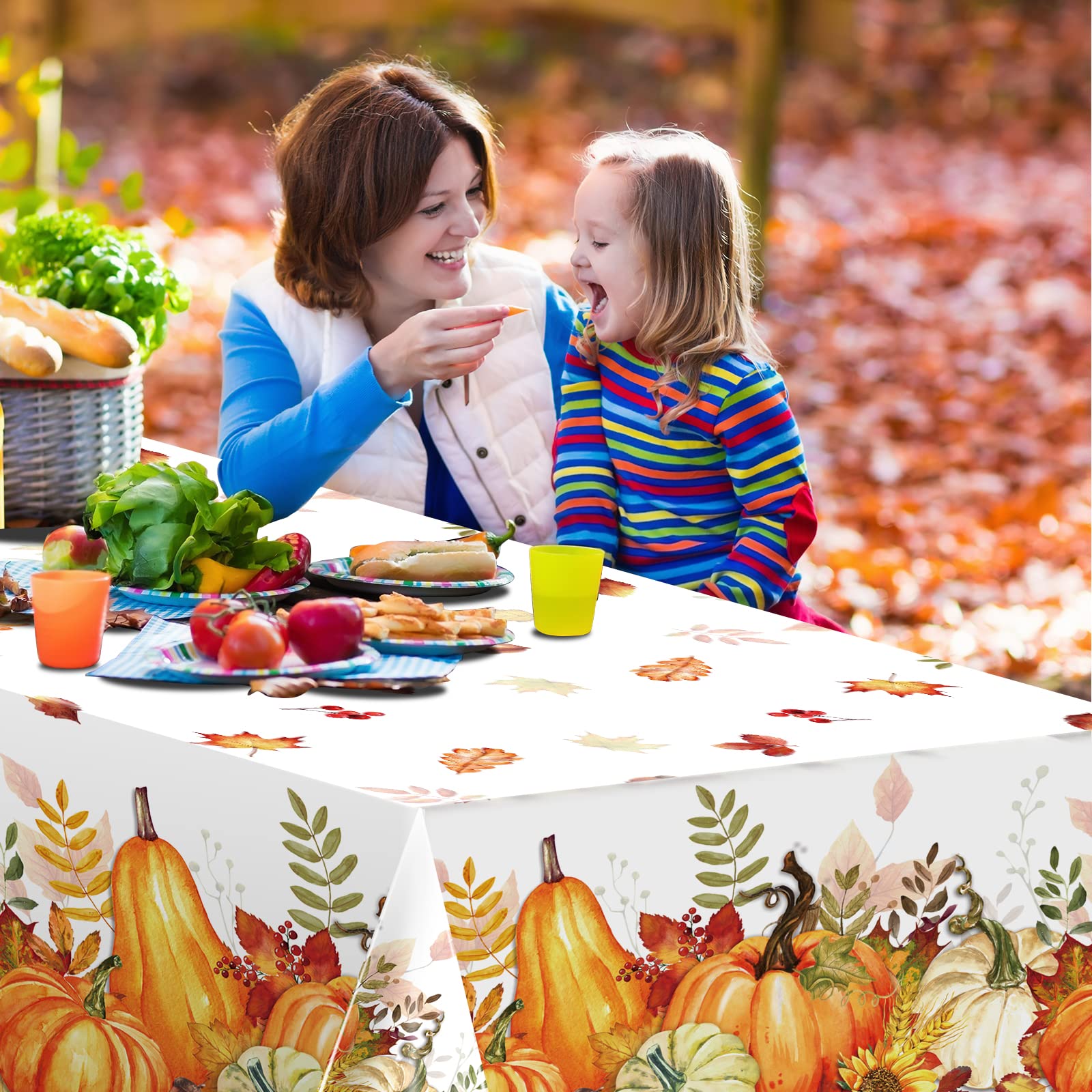 Fall Pumpkin Tablecloth 3-Pack | Plastic Vintage Thanksgiving Decor 54x108 Inches