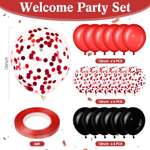 Fanfanwin Red Welcome Home Decorations Set – Banners, Garland, Balloons & Ribbon for Military Homecoming Party