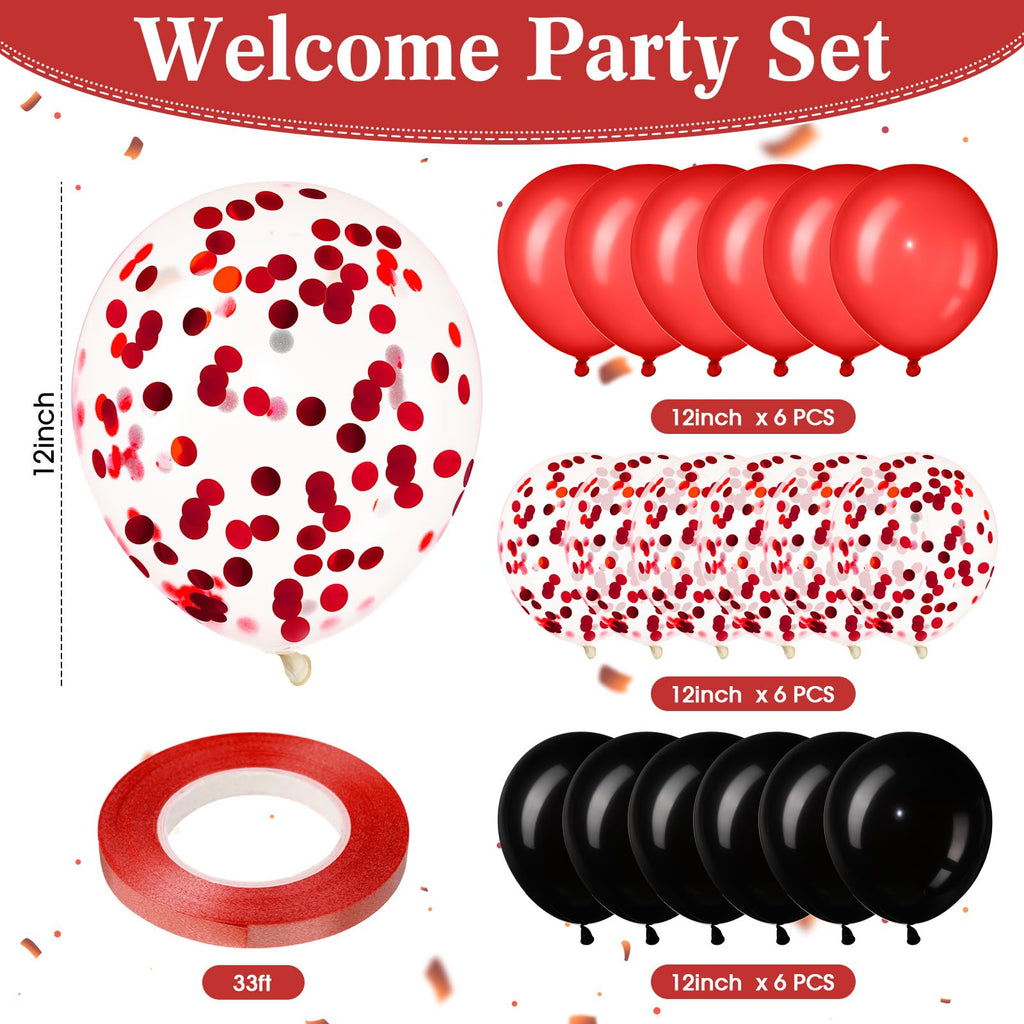 Fanfanwin Red Welcome Home Decorations Set – Banners, Garland, Balloons & Ribbon for Military Homecoming Party