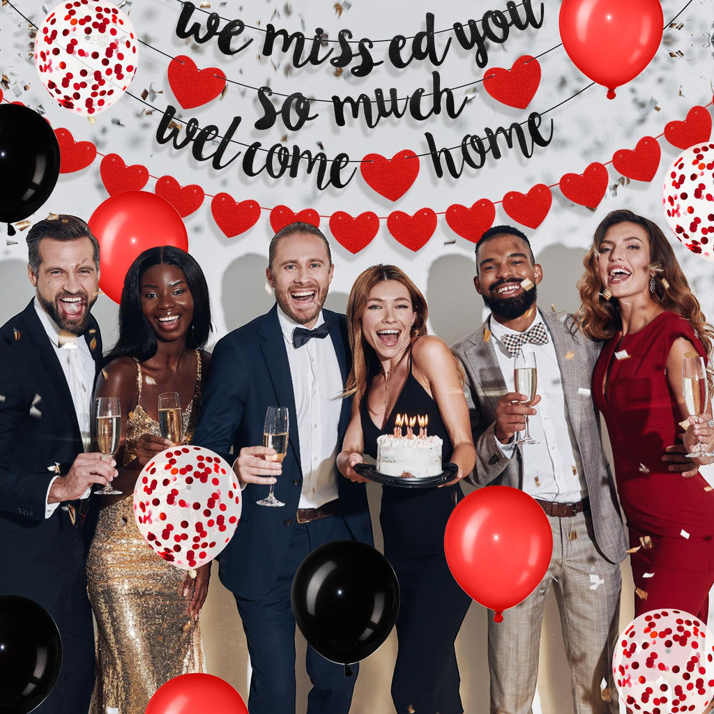 Fanfanwin Red Welcome Home Decorations Set – Banners, Garland, Balloons & Ribbon for Military Homecoming Party