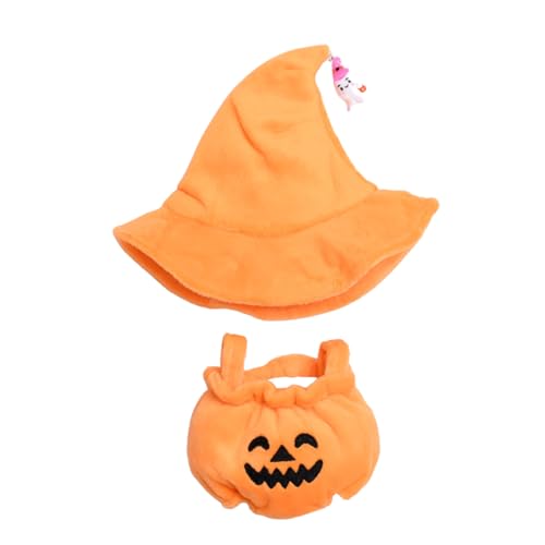 FANPOI 2-Piece Halloween Costume Set for 15-17cm Dolls – Pumpkin Dress & Witch Hat (No Doll Included, Orange)