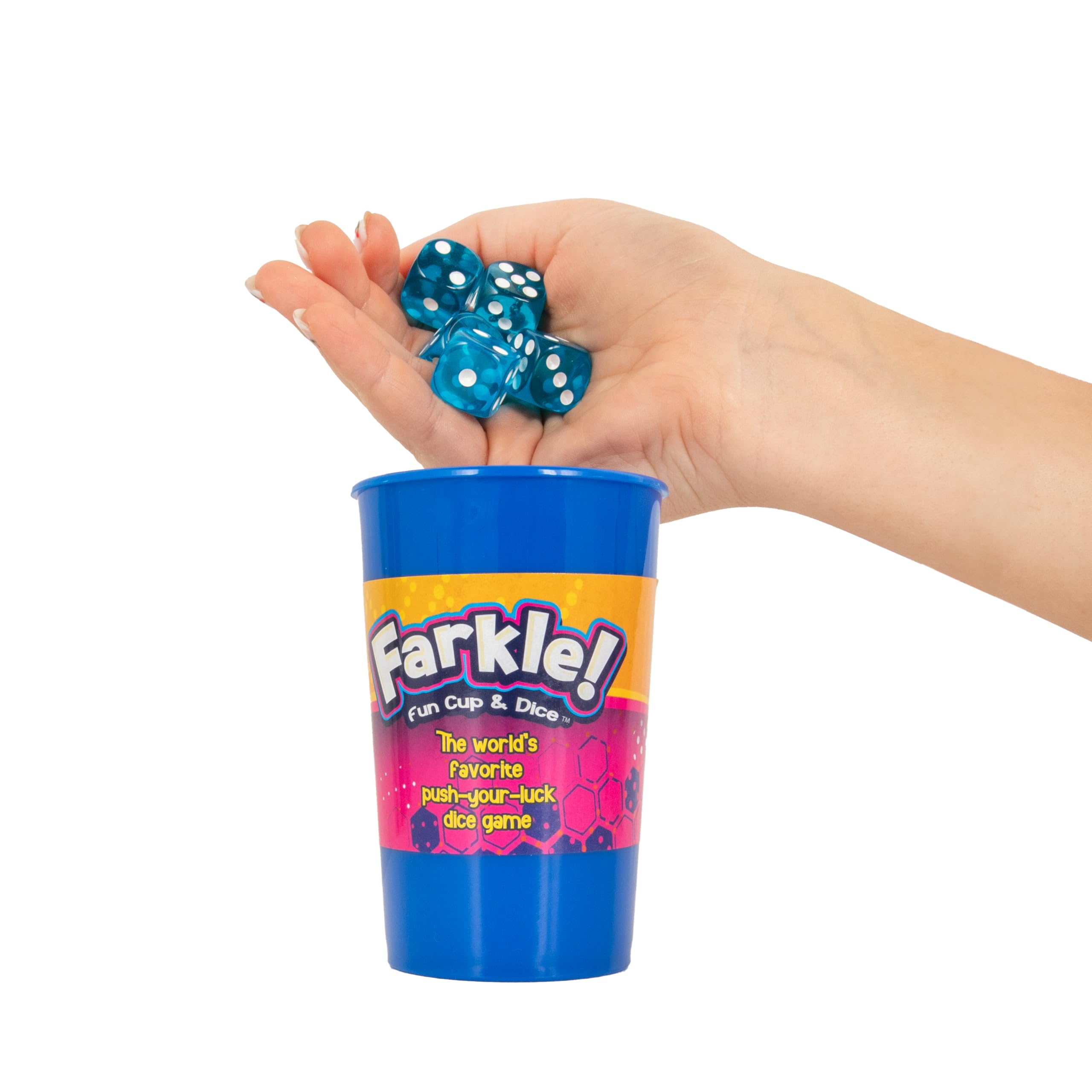 Farkle Fun Cup and Dice – Classic Push-Your-Luck Dice Game with Cup, 6 Dice & Scorepad