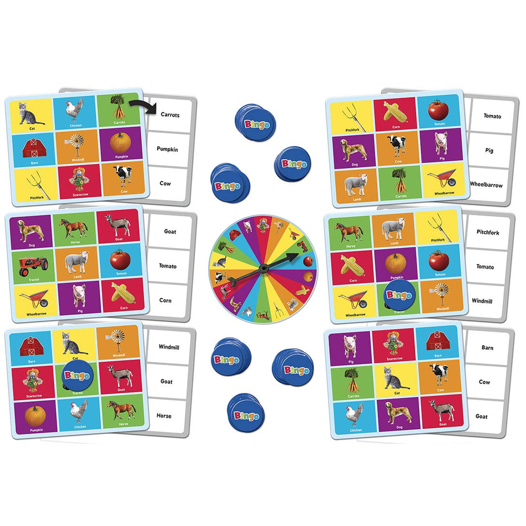 Farm Bingo Game for Kids Ages 3+ – Family Board Game with Spinner, 6 Boards & 60 Tokens