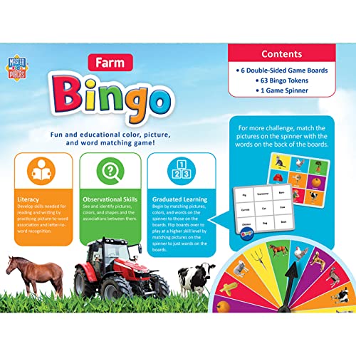 Farm Bingo Game for Kids Ages 3+ – Family Board Game with Spinner, 6 Boards & 60 Tokens