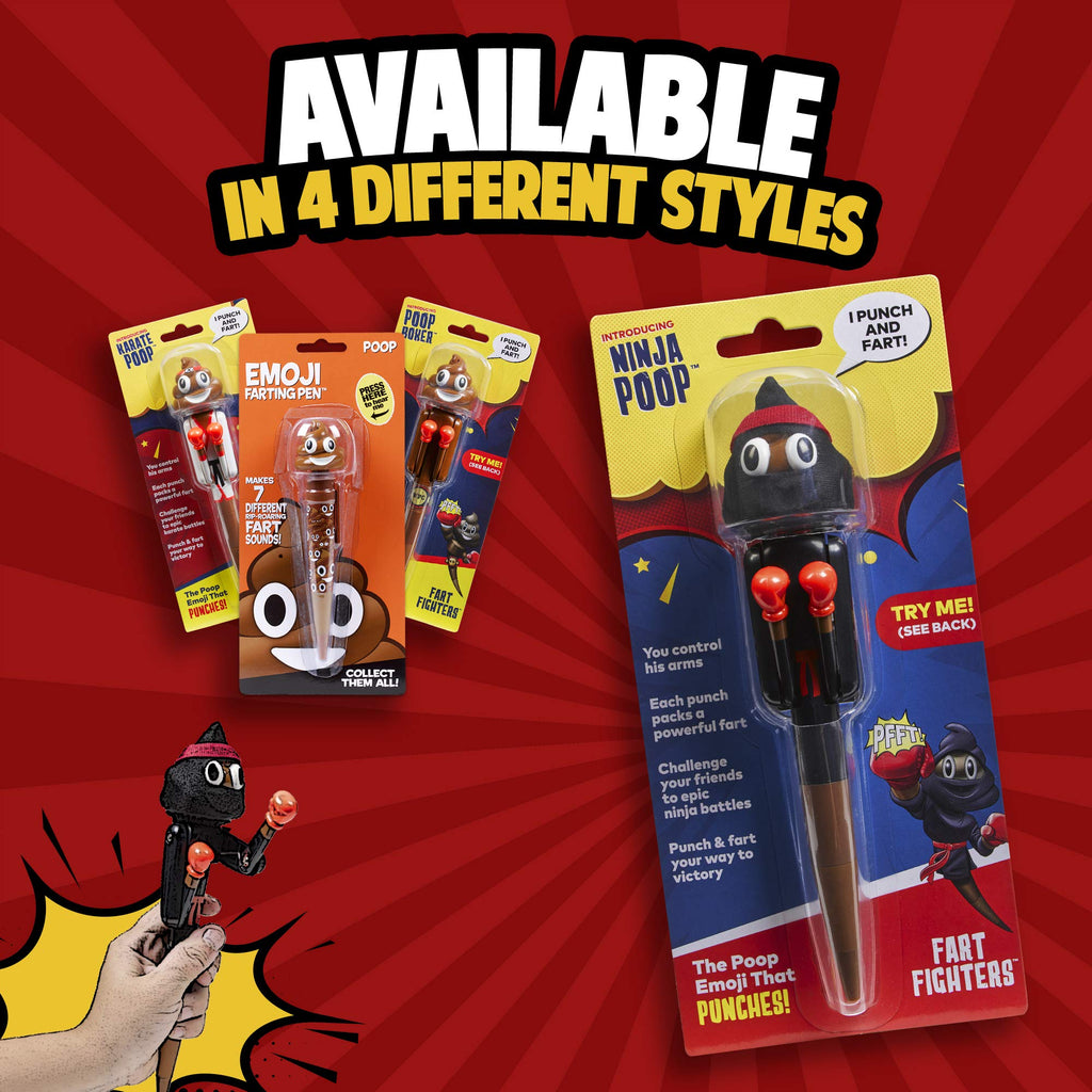 Farting Poop Pen with Punching Arms - Ninja Gag Gift for Kids Ages 4-12, Novelty Pen with Sounds