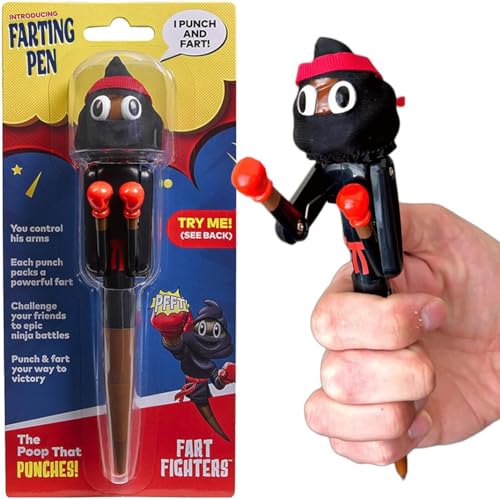 Farting Poop Pen with Punching Arms - Ninja Gag Gift for Kids Ages 4-12, Novelty Pen with Sounds