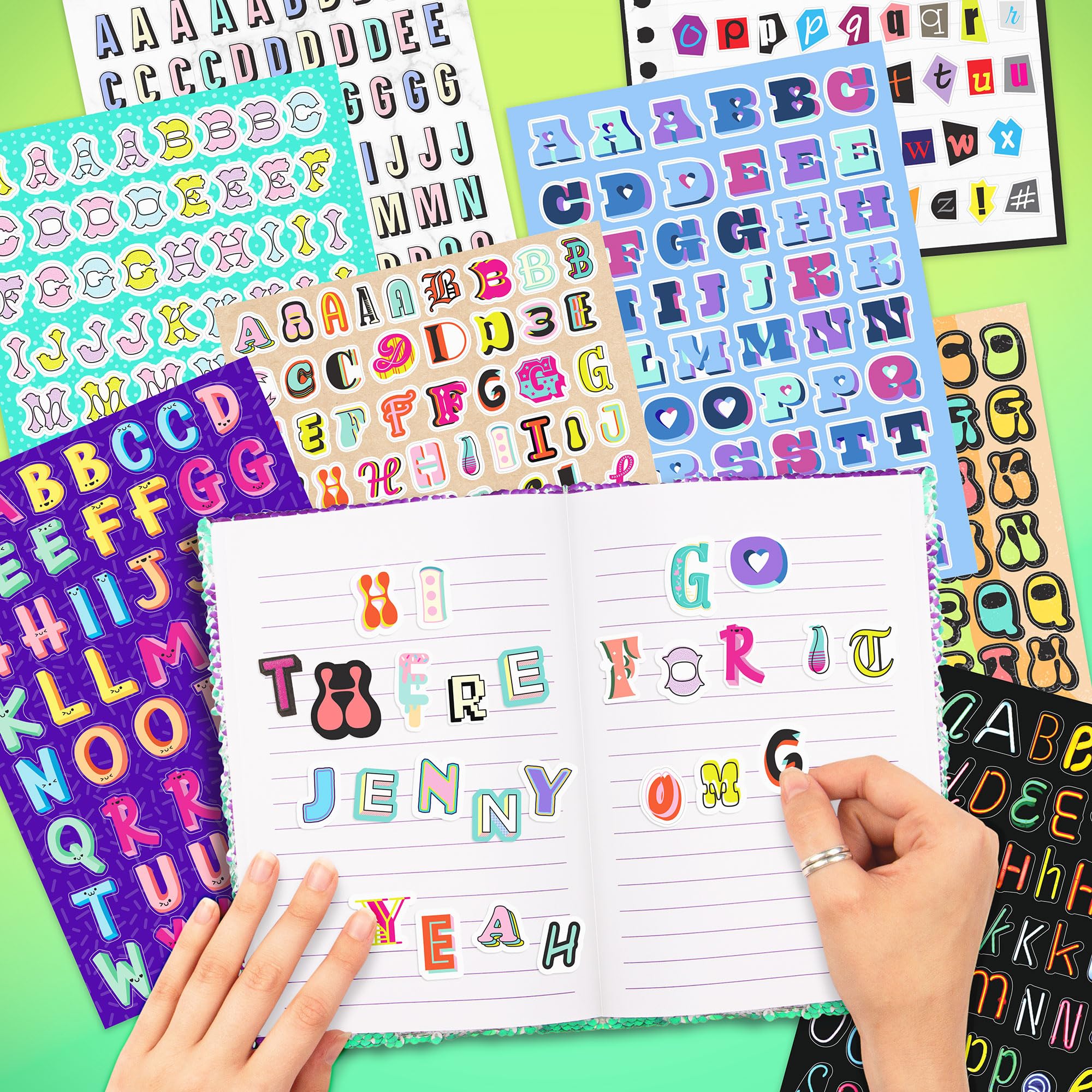 Fashion Angels 2,000+ Alphabet Sticker Book – 40 Sheets of Colorful Letter Stickers for Crafting, Scrapbooking, and Personalizing Notebooks