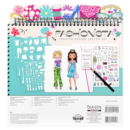 Fashion Angels Fashion Design Sketch Portfolio – 40 Sheets, Stencils & Stickers for Kids Ages 6+
