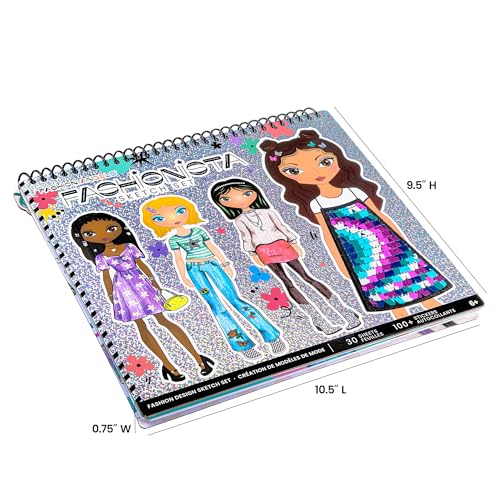 Fashion Angels Fashion Design Sketch Portfolio – 40 Sheets, Stencils & Stickers for Kids Ages 6+