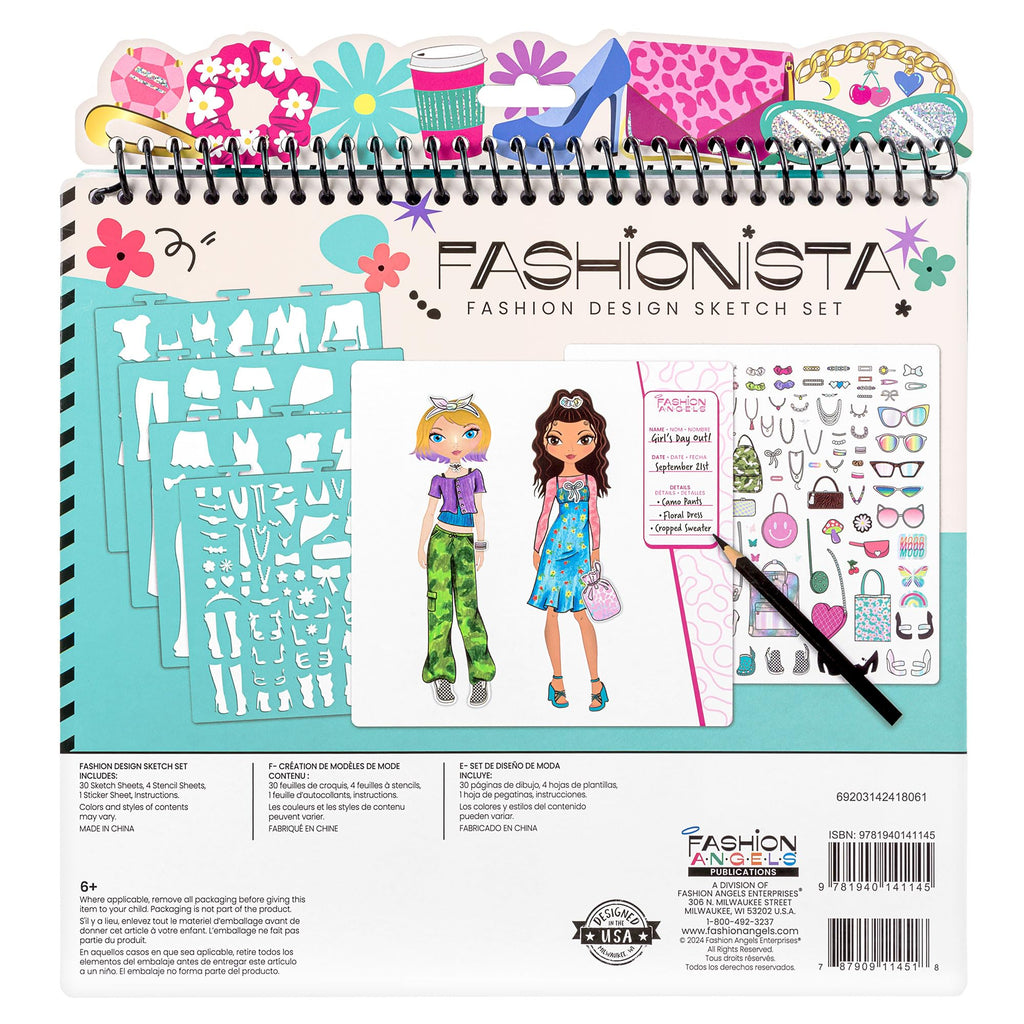 Fashion Angels Fashion Design Sketch Portfolio – 40 Sheets, Stencils & Stickers for Kids Ages 6+