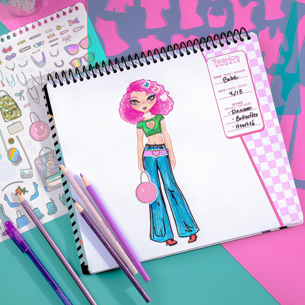 Fashion Angels Fashion Design Sketch Portfolio – 40 Sheets, Stencils & Stickers for Kids Ages 6+
