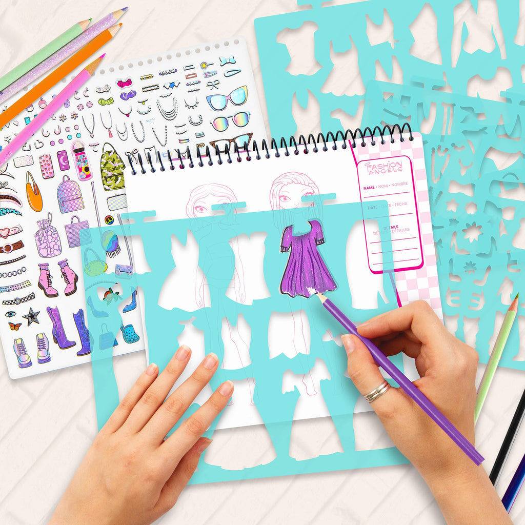 Fashion Angels Fashion Design Sketch Portfolio – 40 Sheets, Stencils & Stickers for Kids Ages 6+