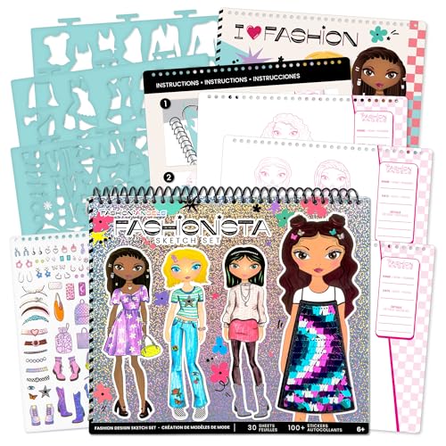 Fashion Angels Fashion Design Sketch Portfolio – 40 Sheets, Stencils & Stickers for Kids Ages 6+