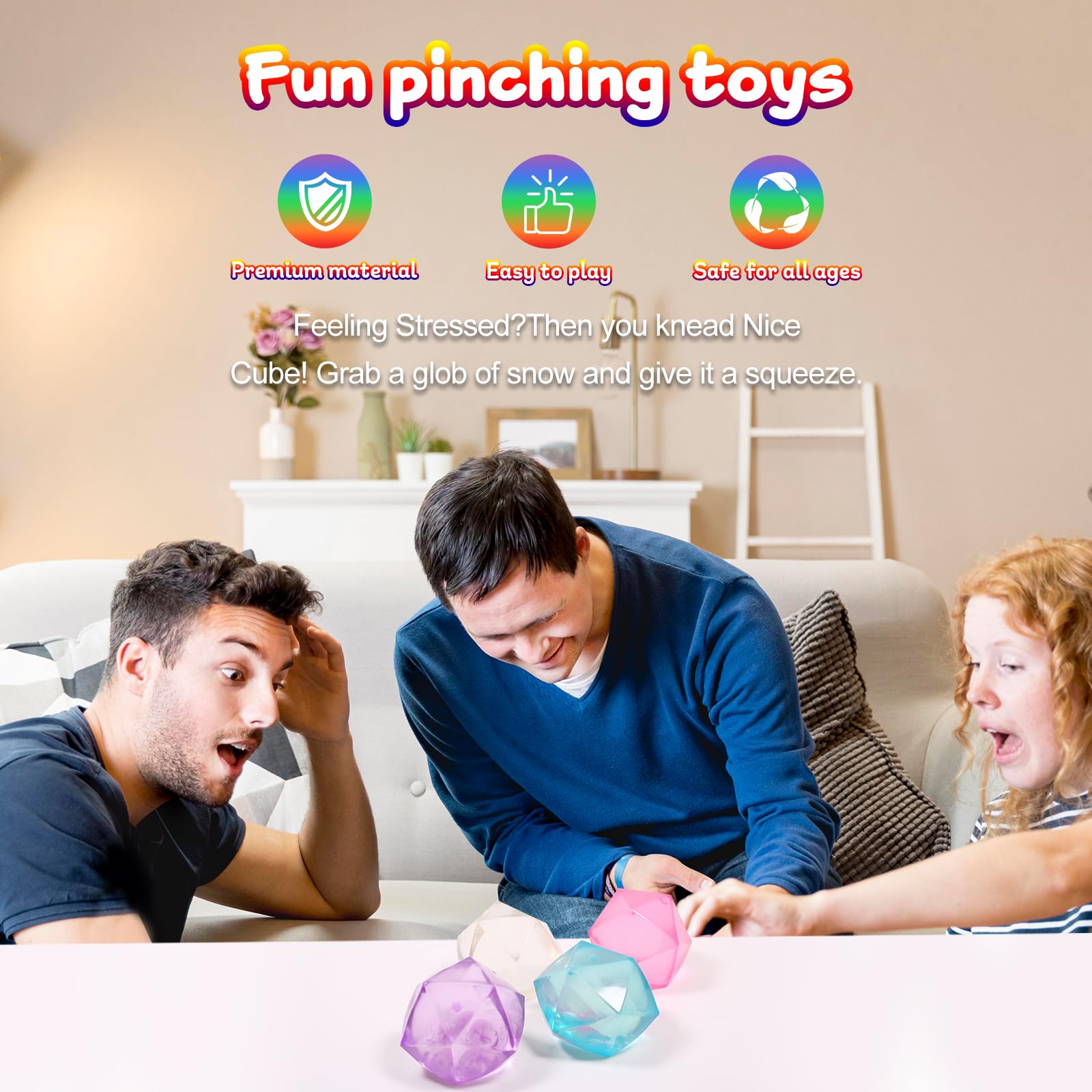 FauKait 4 Pack Mini Squishy Stress Balls - 1.8 Inch Polyhedron Diamond Slow Rise Fidget Toy