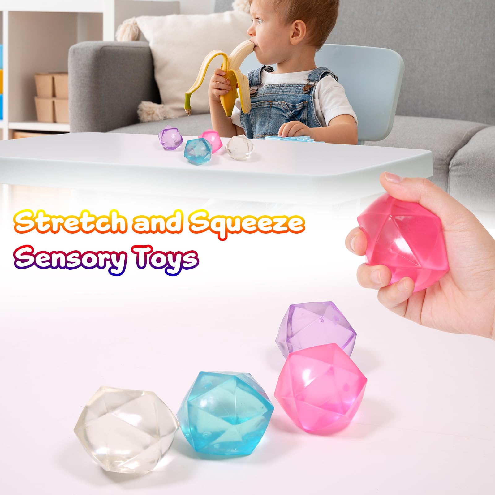 FauKait 4 Pack Mini Squishy Stress Balls - 1.8 Inch Polyhedron Diamond Slow Rise Fidget Toy