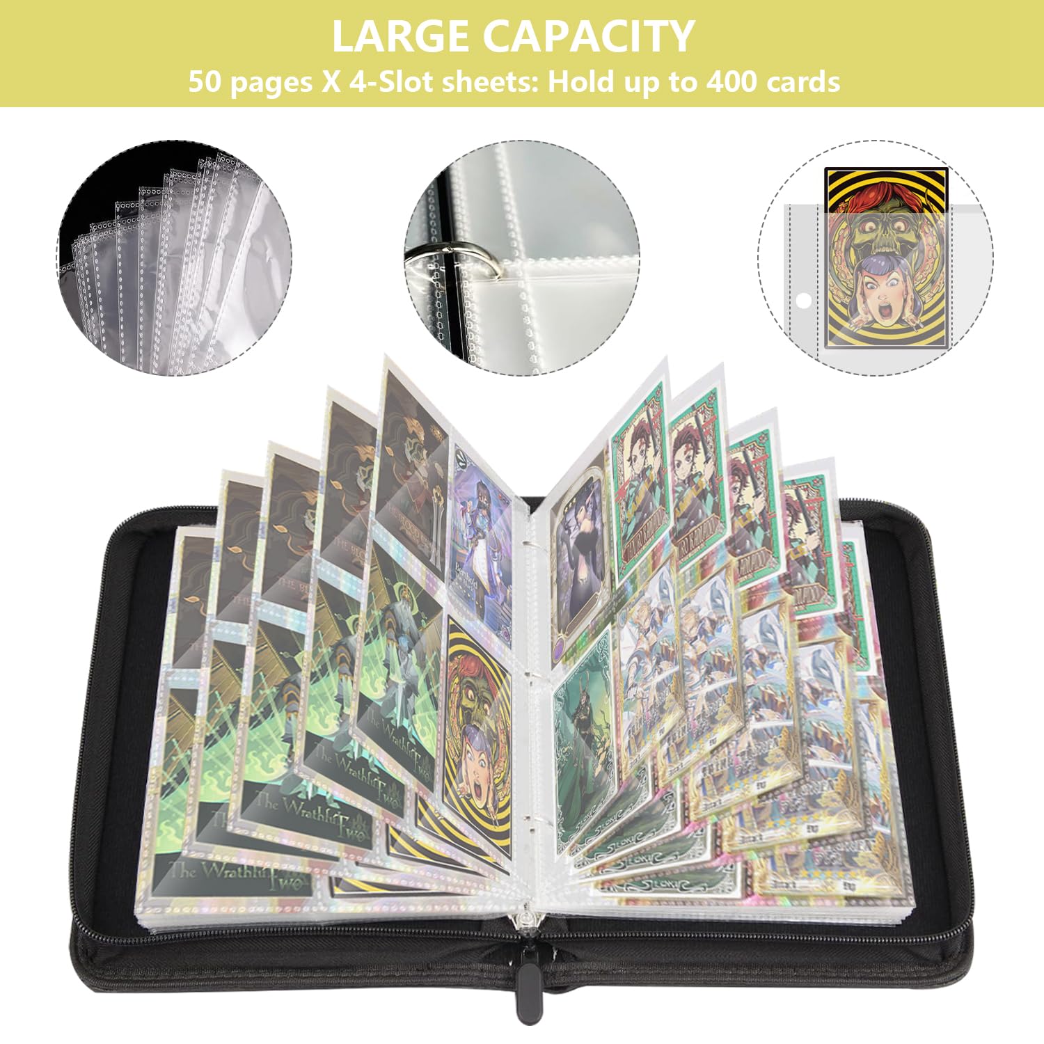 FavorFishFans 400-Card Binder with Removable Sleeves – Red Faux Leather Trading Card Album