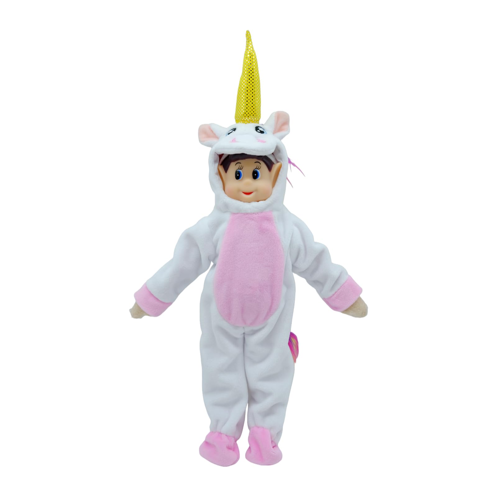 Fayelfland Unicorn Costume for 12-Inch Elf Dolls – White Christmas Outfit with Hat, CPC Certified