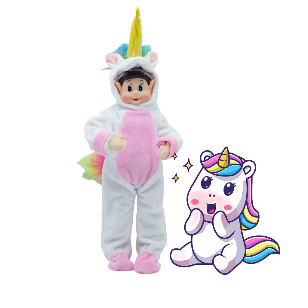 Fayelfland Unicorn Costume for 12-Inch Elf Dolls – White Christmas Outfit with Hat, CPC Certified