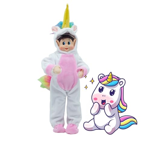 Fayelfland Unicorn Costume for 12-Inch Elf Dolls – White Christmas Outfit with Hat, CPC Certified