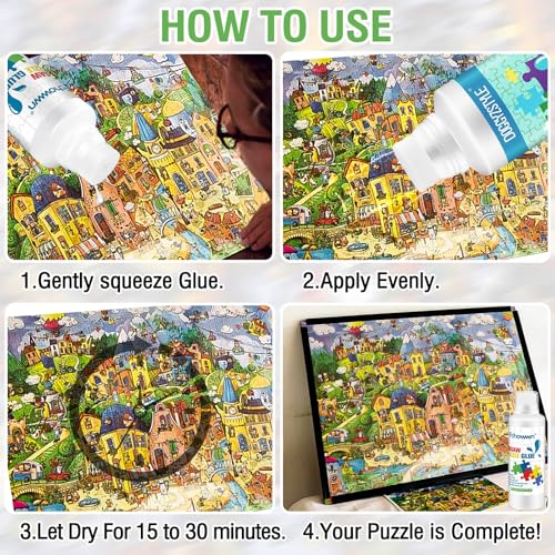 Fchowwn Jigsaw Puzzle Glue – 2 Pack 120ml Non-Toxic PVA Adhesive with Sponge Applicator for Preserving Puzzles