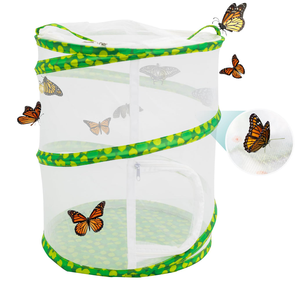 FCIHROSITCE Butterfly Habitat Mesh Cage – 12" x 14" Pop-up Insect Net for Raising Butterflies