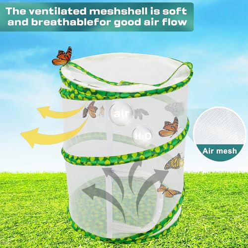 FCIHROSITCE Butterfly Habitat Mesh Cage – 12" x 14" Pop-up Insect Net for Raising Butterflies
