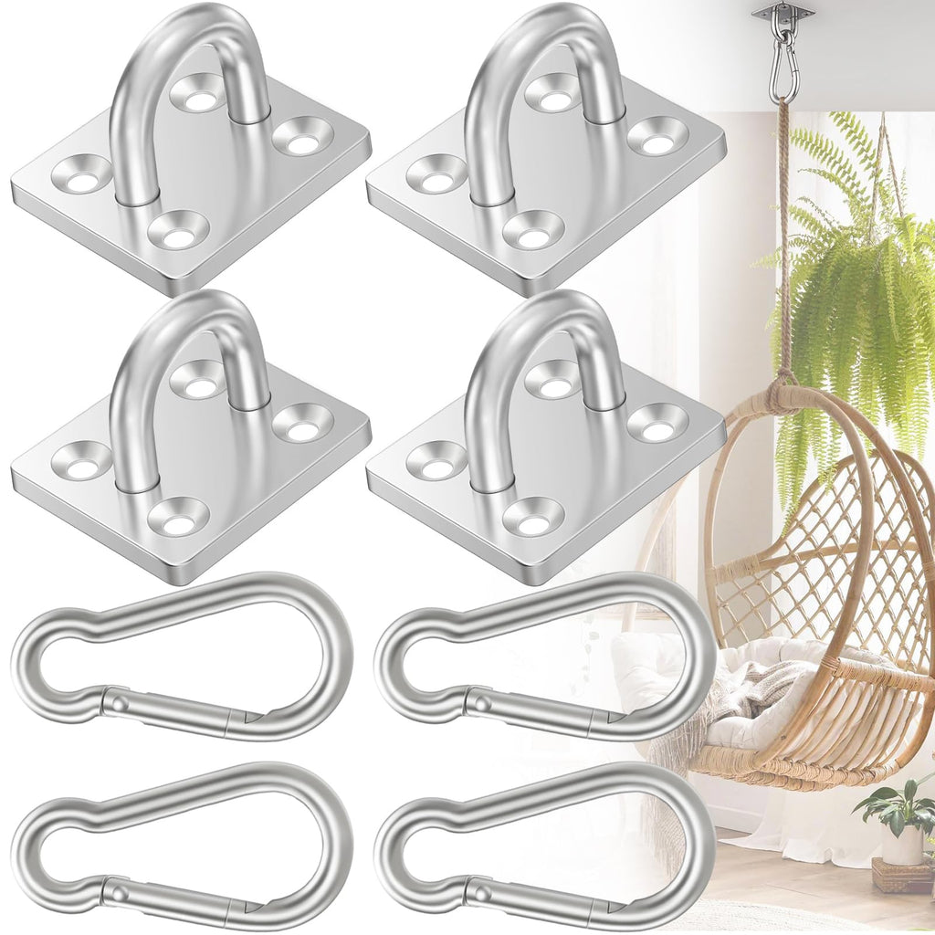 Feanron 4 Pack M6 Stainless Steel Heavy Duty Hammock Hanging Hooks - 880 lbs Capacity, Indoor/Outdoor