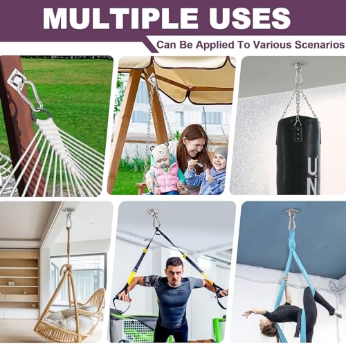 Feanron 4 Pack M6 Stainless Steel Heavy Duty Hammock Hanging Hooks - 880 lbs Capacity, Indoor/Outdoor
