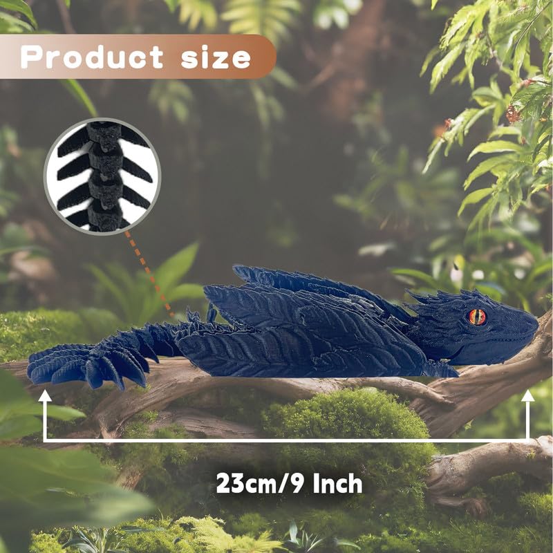 Feathered Wyvern Dragon 3D Printed Articulated Dragon with Wings – Black