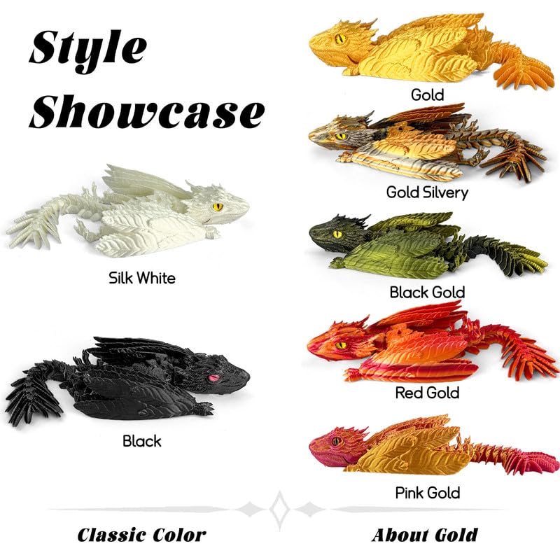 Feathered Wyvern Dragon 3D Printed Articulated Dragon with Wings – Black