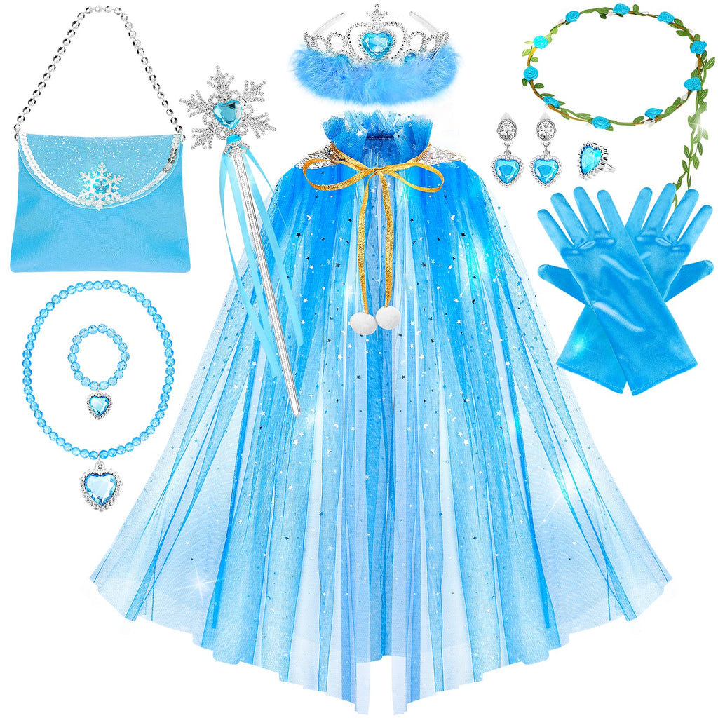 Fedio 12-Piece Princess Cape Set for Little Girls – Glitter Cape & Accessories, Ages 3-8