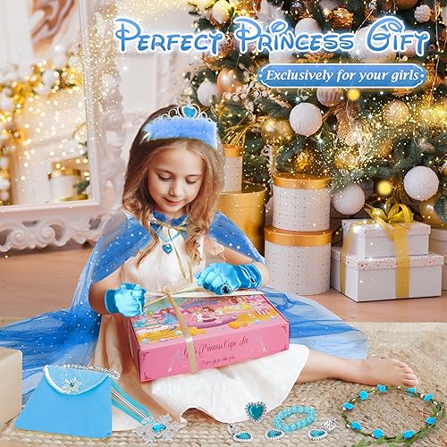 Fedio 12-Piece Princess Cape Set for Little Girls – Glitter Cape & Accessories, Ages 3-8