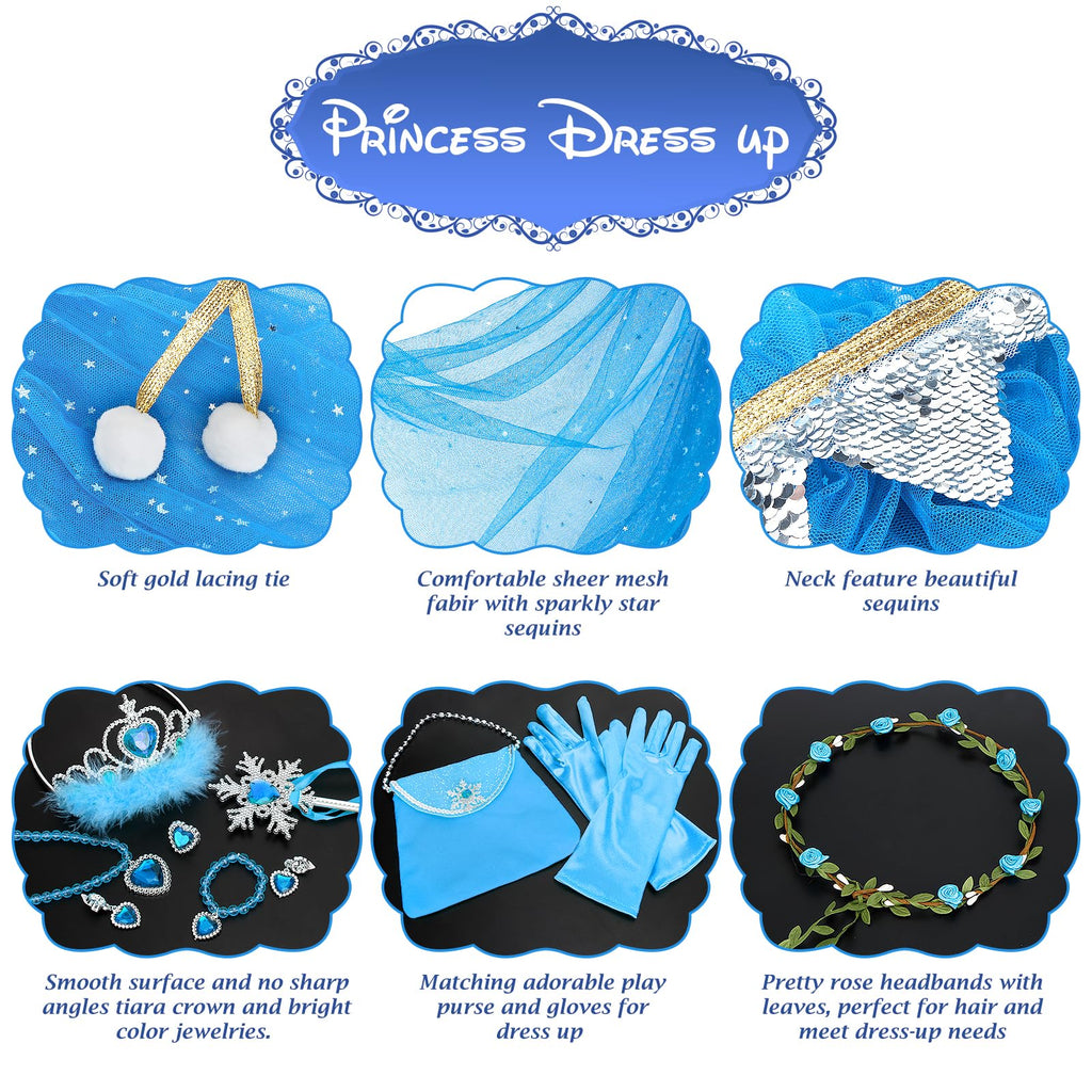 Fedio 12-Piece Princess Cape Set for Little Girls – Glitter Cape & Accessories, Ages 3-8