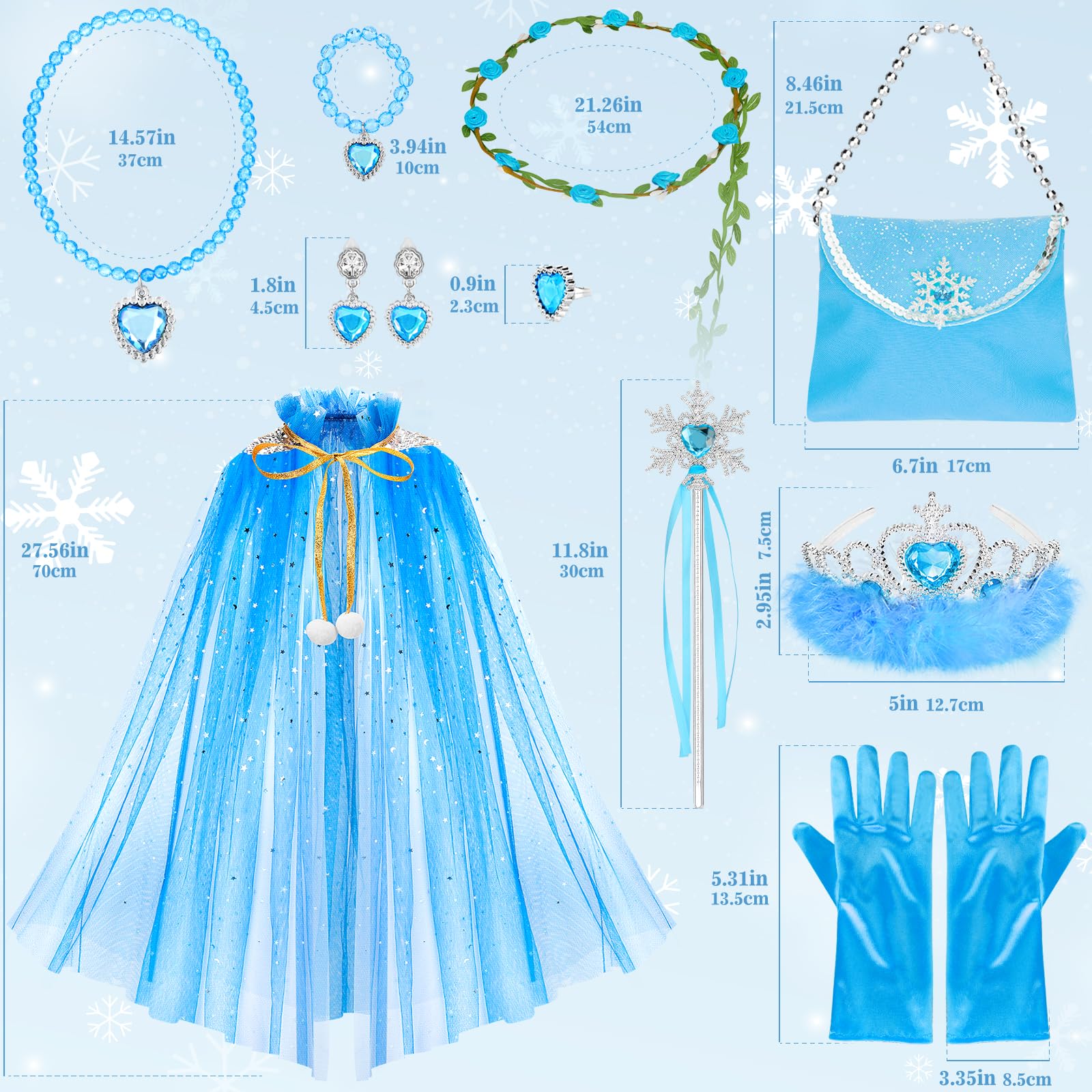 Fedio 12-Piece Princess Cape Set for Little Girls – Glitter Cape & Accessories, Ages 3-8