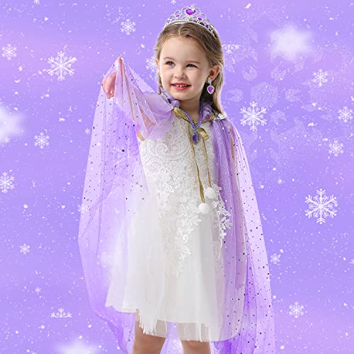 Fedio 7-Piece Princess Cape Set with Tiara, Wand, and Jewelry - Purple