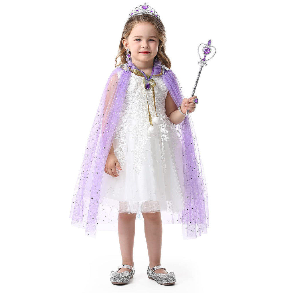 Fedio 7-Piece Princess Cape Set with Tiara, Wand, and Jewelry - Purple