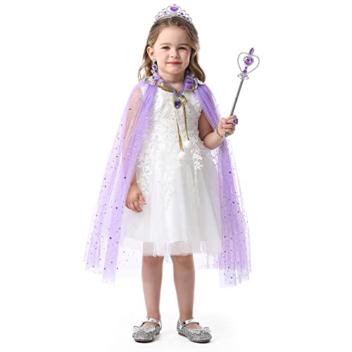 Fedio 7-Piece Princess Cape Set with Tiara, Wand, and Jewelry - Purple