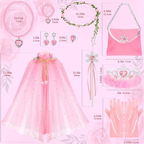 Fedio Princess Cape Set - 12 Pc Dress Up Costume for Girls Ages 3-8