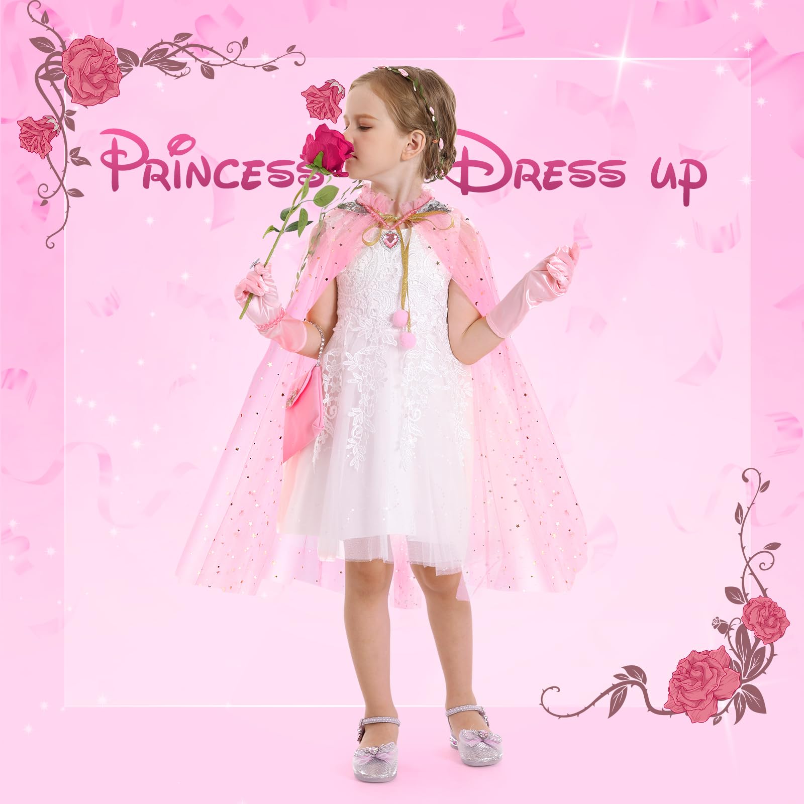 Fedio Princess Cape Set - 12 Pc Dress Up Costume for Girls Ages 3-8