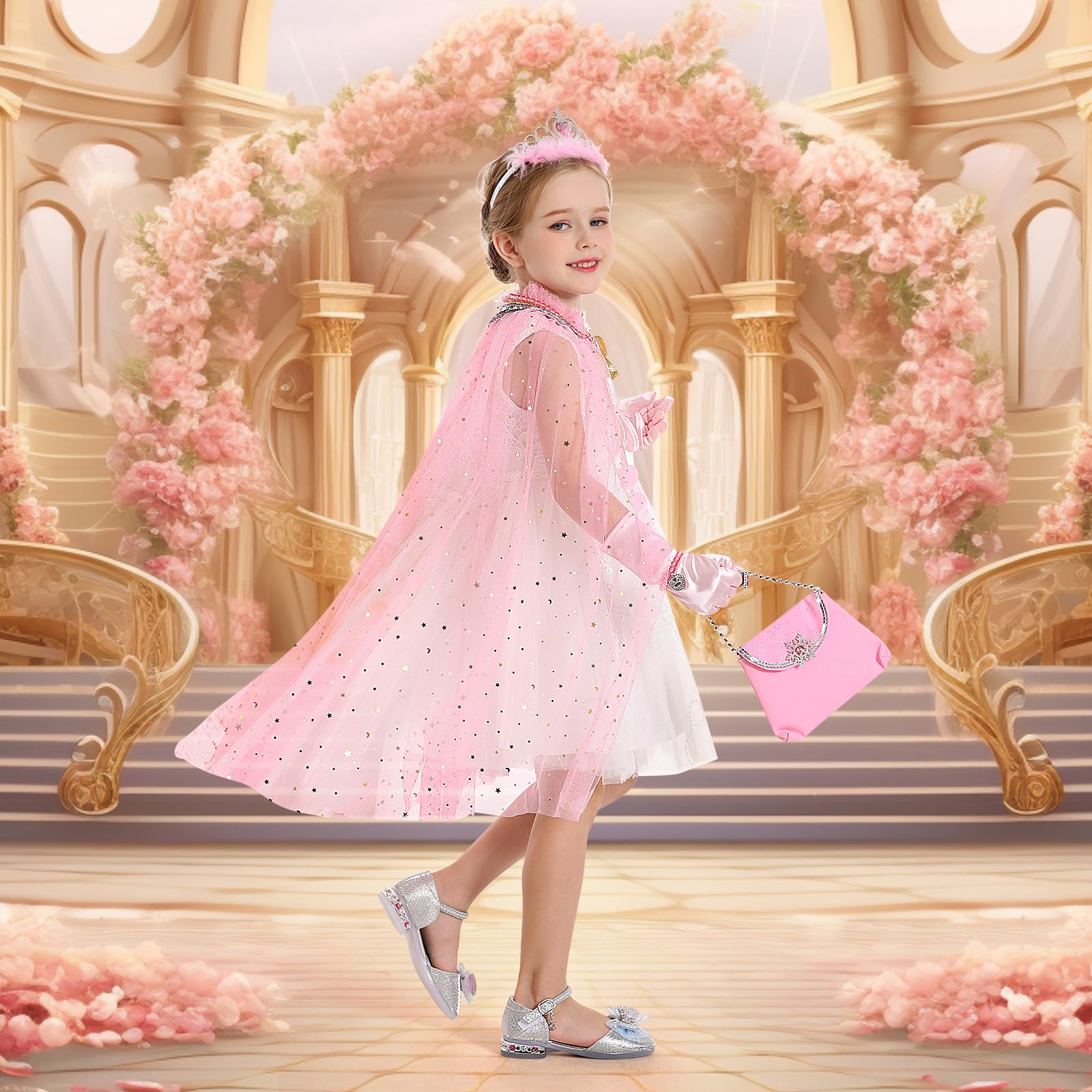 Fedio Princess Cape Set - 12 Pc Dress Up Costume for Girls Ages 3-8