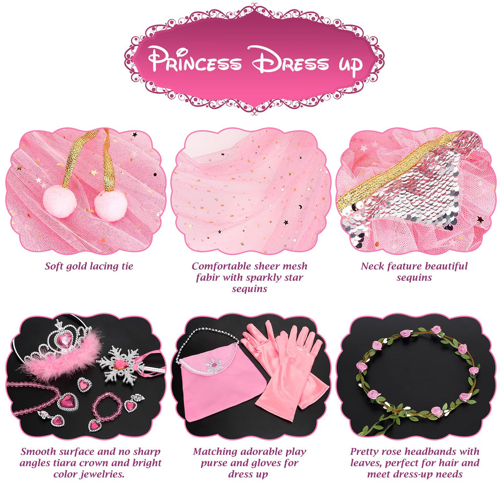 Fedio Princess Cape Set - 12 Pc Dress Up Costume for Girls Ages 3-8