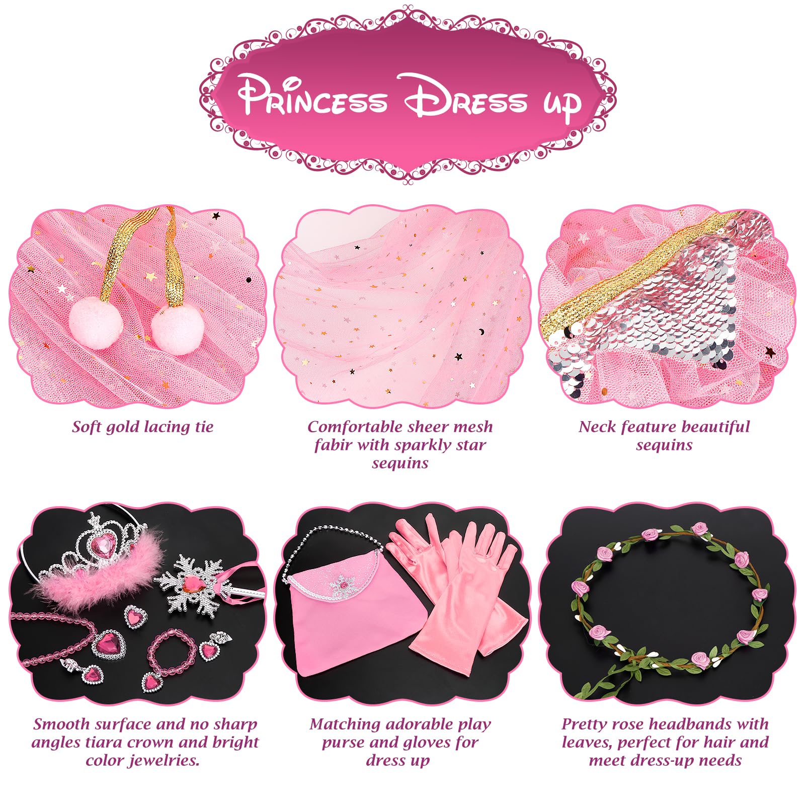 Fedio Princess Cape Set - 12 Pc Dress Up Costume for Girls Ages 3-8