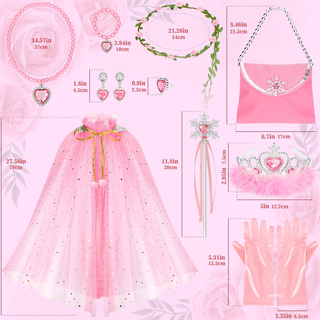 Fedio Princess Cape Set - 12 Pc Dress Up Costume for Girls Ages 3-8
