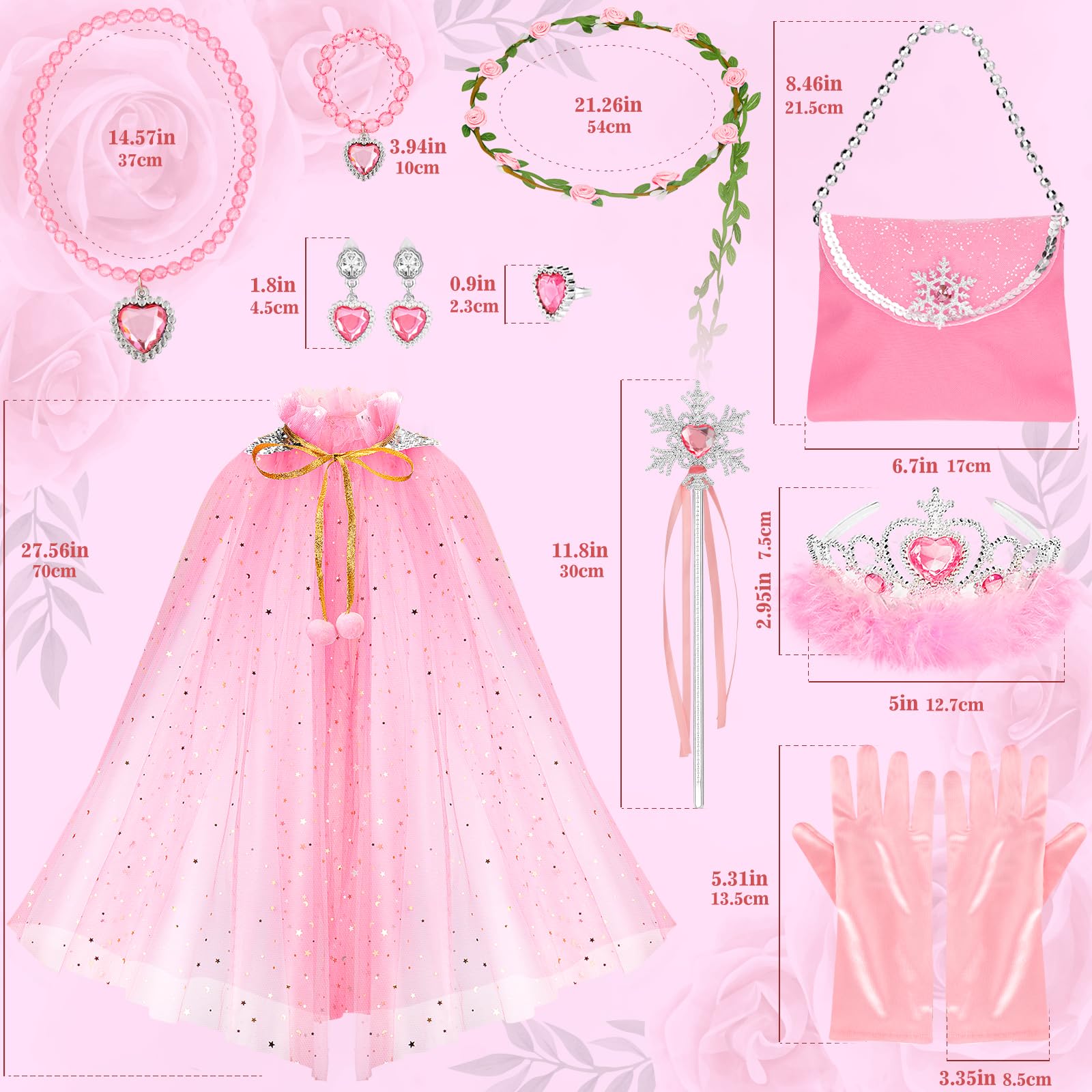 Fedio Princess Cape Set - 12 Pc Dress Up Costume for Girls Ages 3-8