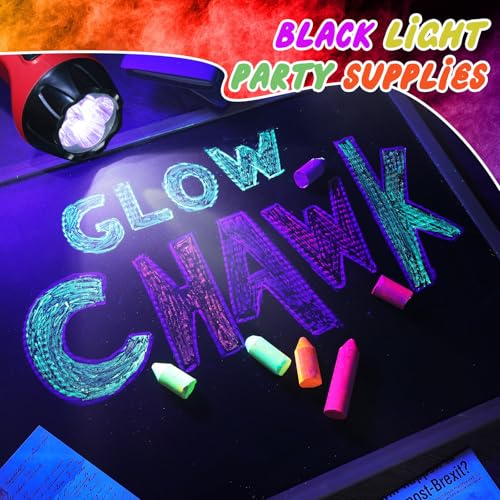 Feifeiya 12-Pack Glow in the Dark Neon Chalk – 6 UV-Reactive Colors, Washable & Low Dust for Blacklight Parties and Outdoor Art
